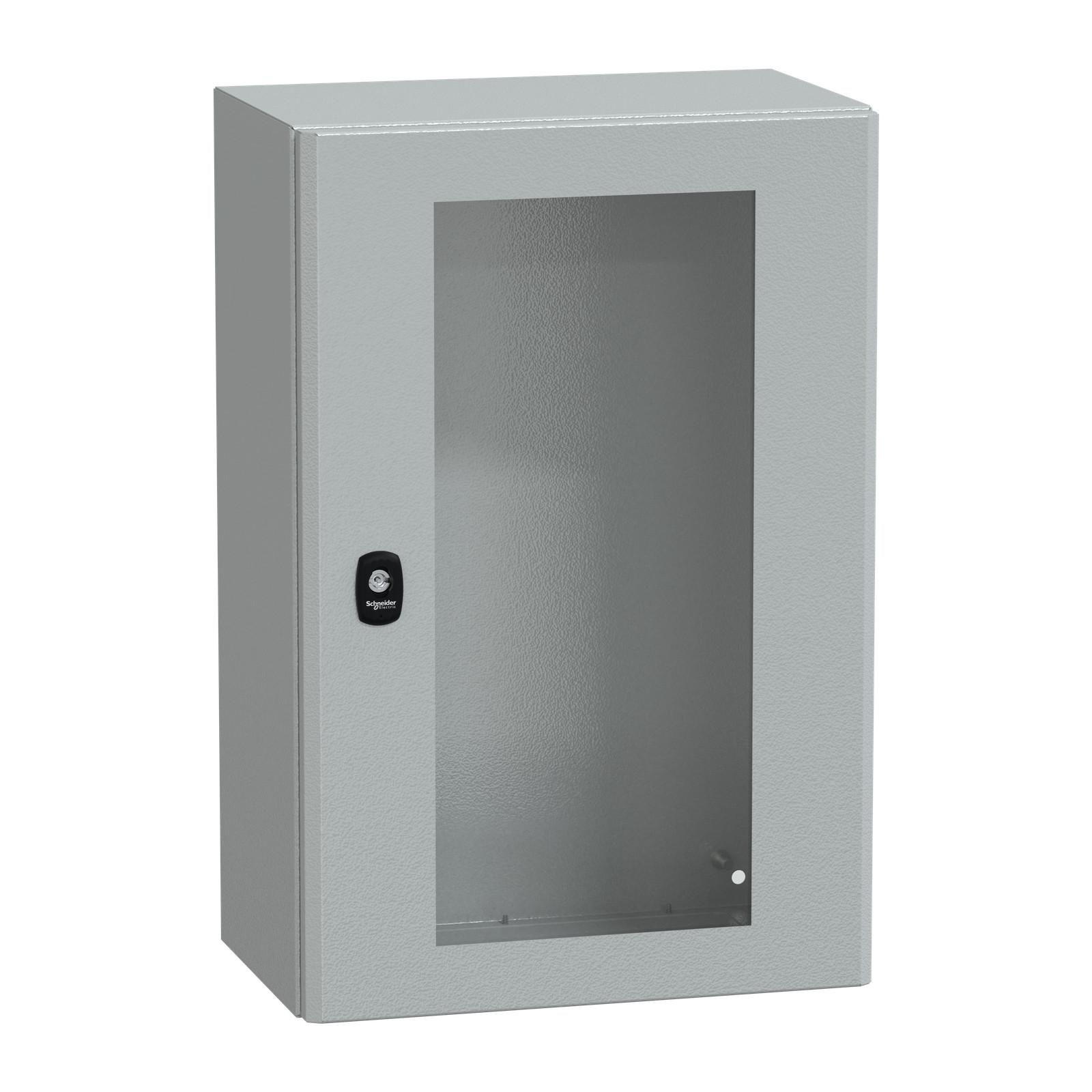 Wall mounted steel enclosure, Spacial S3D, transparent door, without mounting plate, 600x400x250mm, IP66, IK08