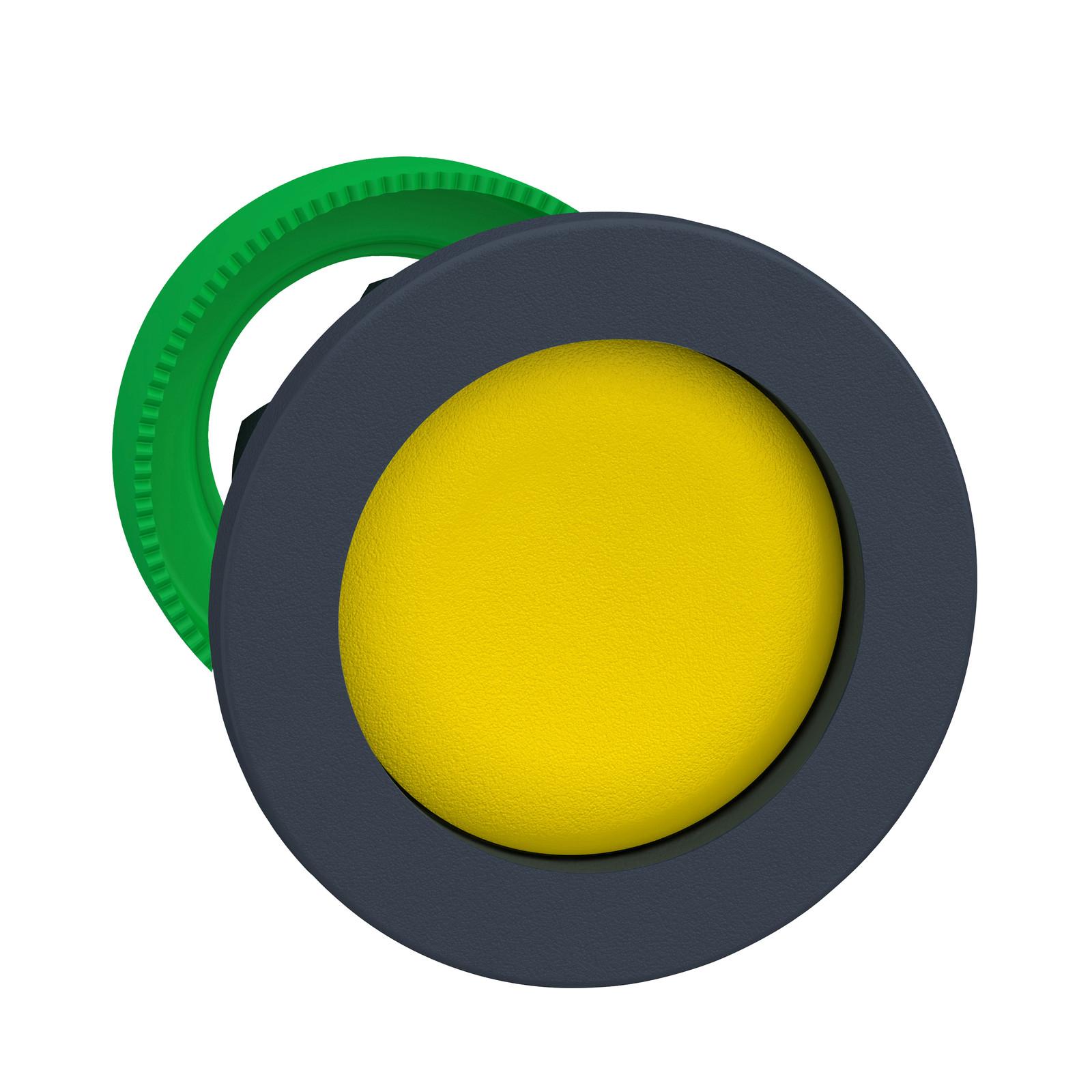 Harmony XB5, Antimicrobial Flush mounted push button head, plastic, recessed, yellow, Ø30, spring return, unmarked, dark grey bezel