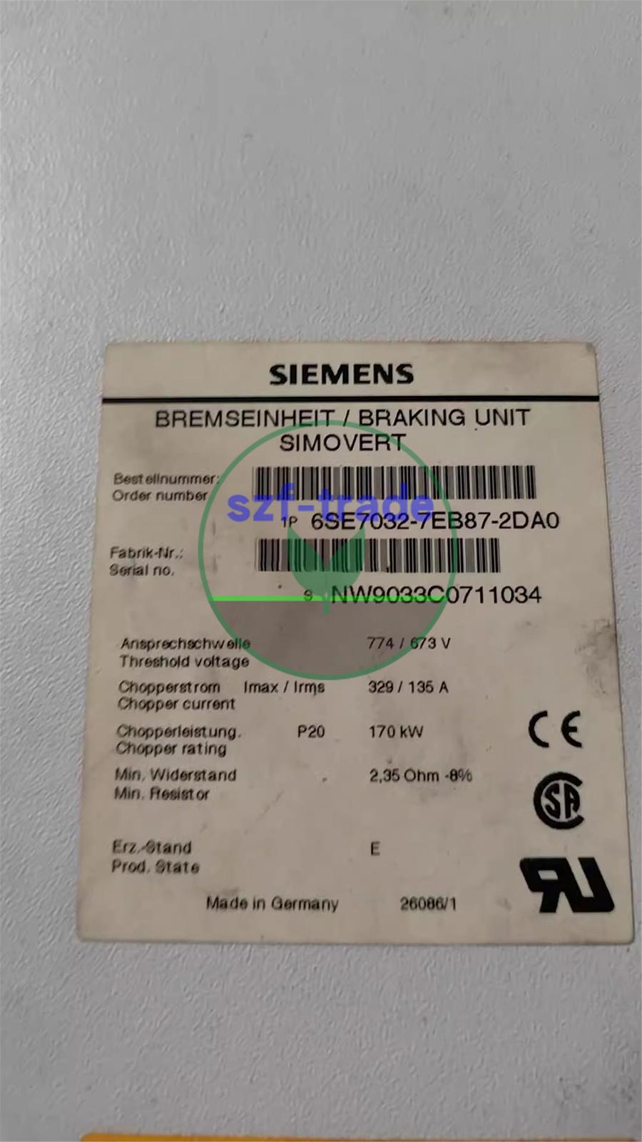 BRAKE UNIT 170KW 6SE7032-7EB87-2DA0 6SE7 032-7EB87-2DA0
