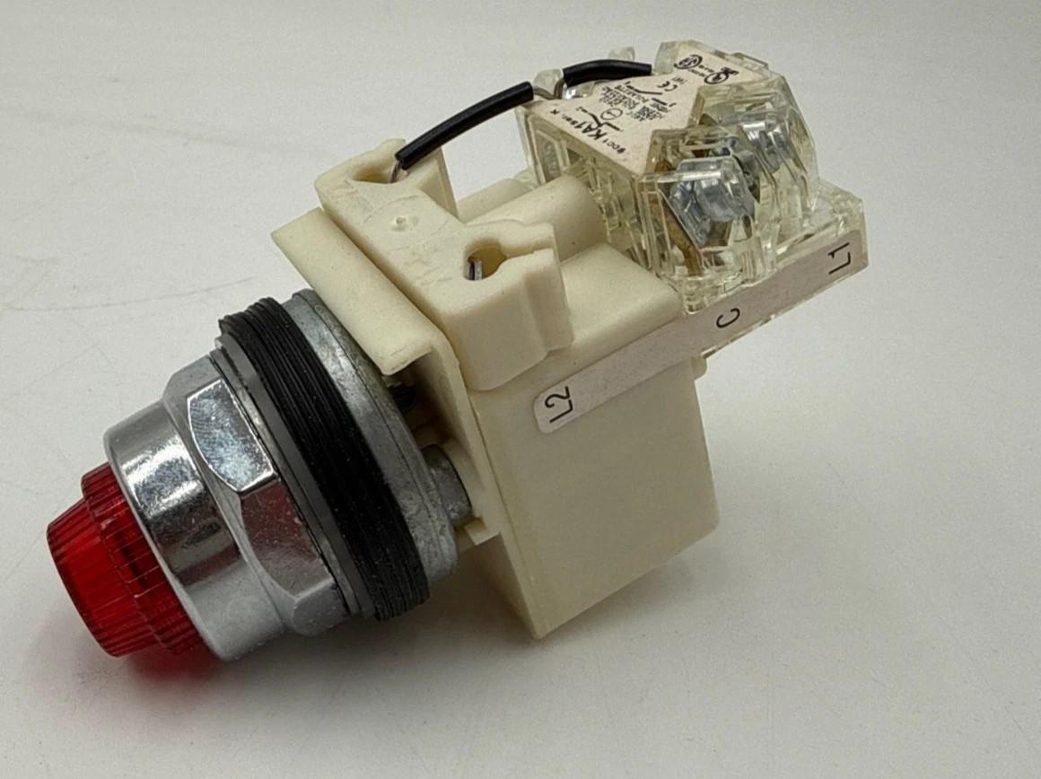 Push-to-test pilot light, Harmony 9001K, metal, polycarbonate, fresnel lens, red, 30mm, LED red, 120V