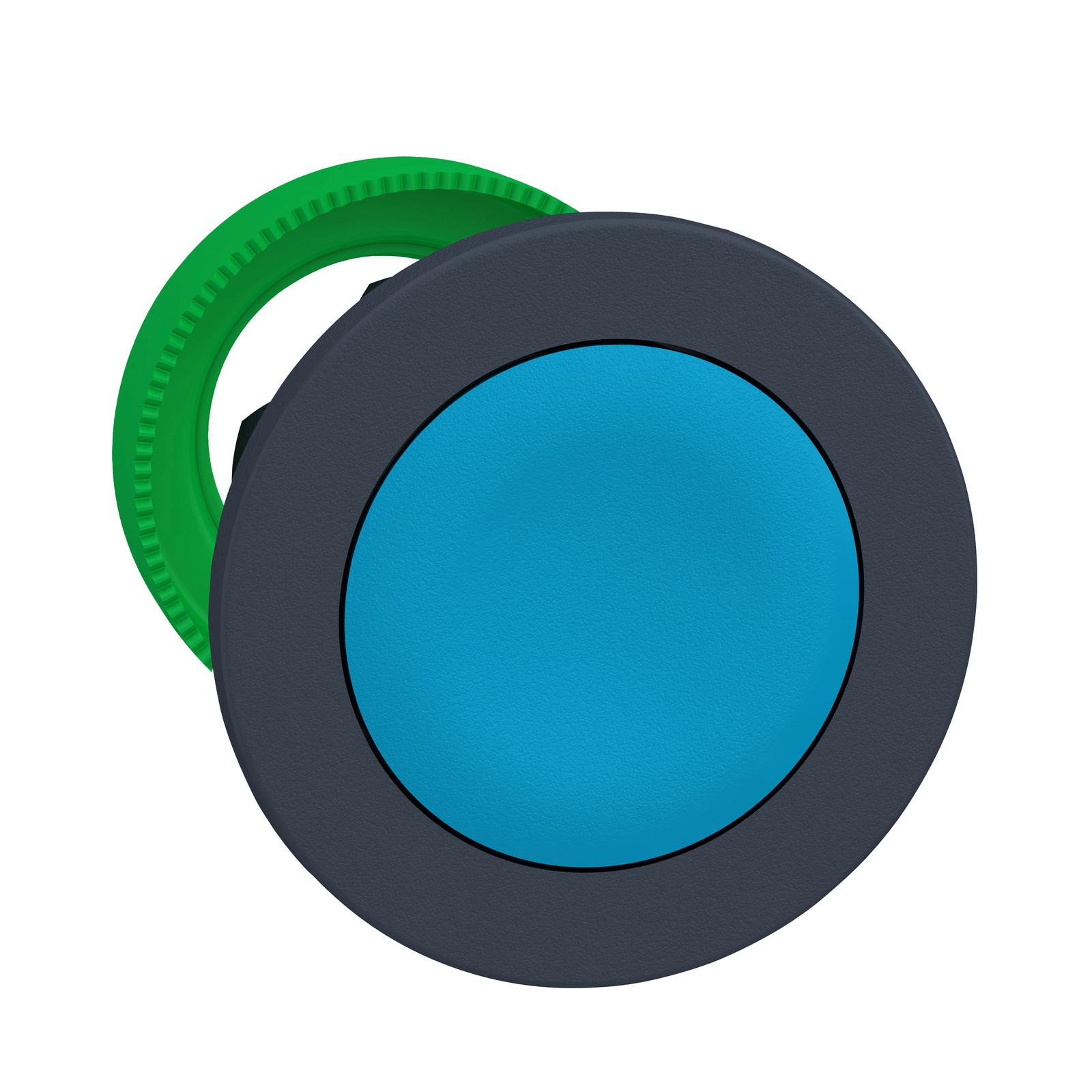 Antimicrobial Flush mounted push button head, Harmony XB5, plastic, blue, 30mm, spring return, unmarked