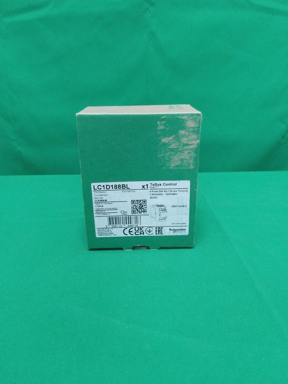IEC contactor, TeSys Deca, nonreversing, 32A resistive, 4 pole, 2 NO and 2 NC, low consumption 24VDC coil, open style