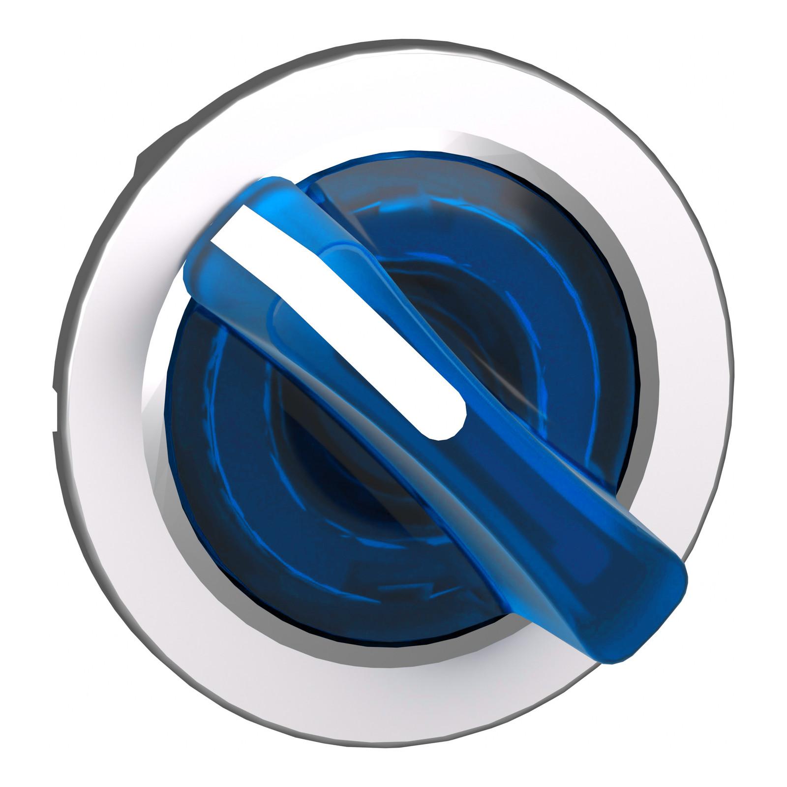 Head for illuminated selector switch, Harmony XB4, metal, blue handle, 30mm, universal LED, 2 positions, spring return
