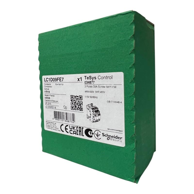 IEC contactor, TeSys Deca, nonreversing, 9A, 5HP at 480VAC, up to 100kA SCCR, 3 phase, 3 NO, 115VAC 50/60Hz coil, open style