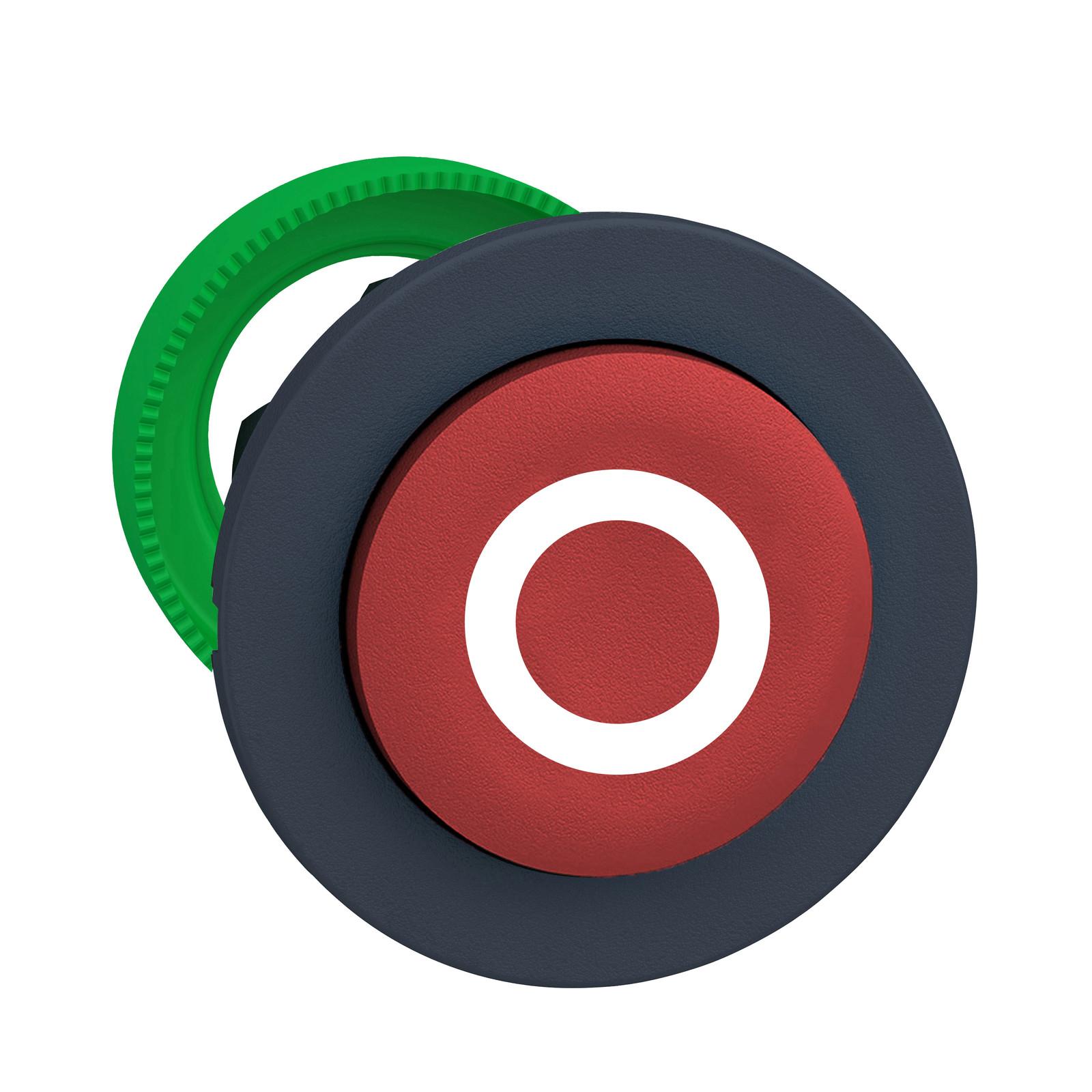 Antimicrobial Flush mounted push button head, Harmony XB5, plastic, red, 30mm, spring return, marked O