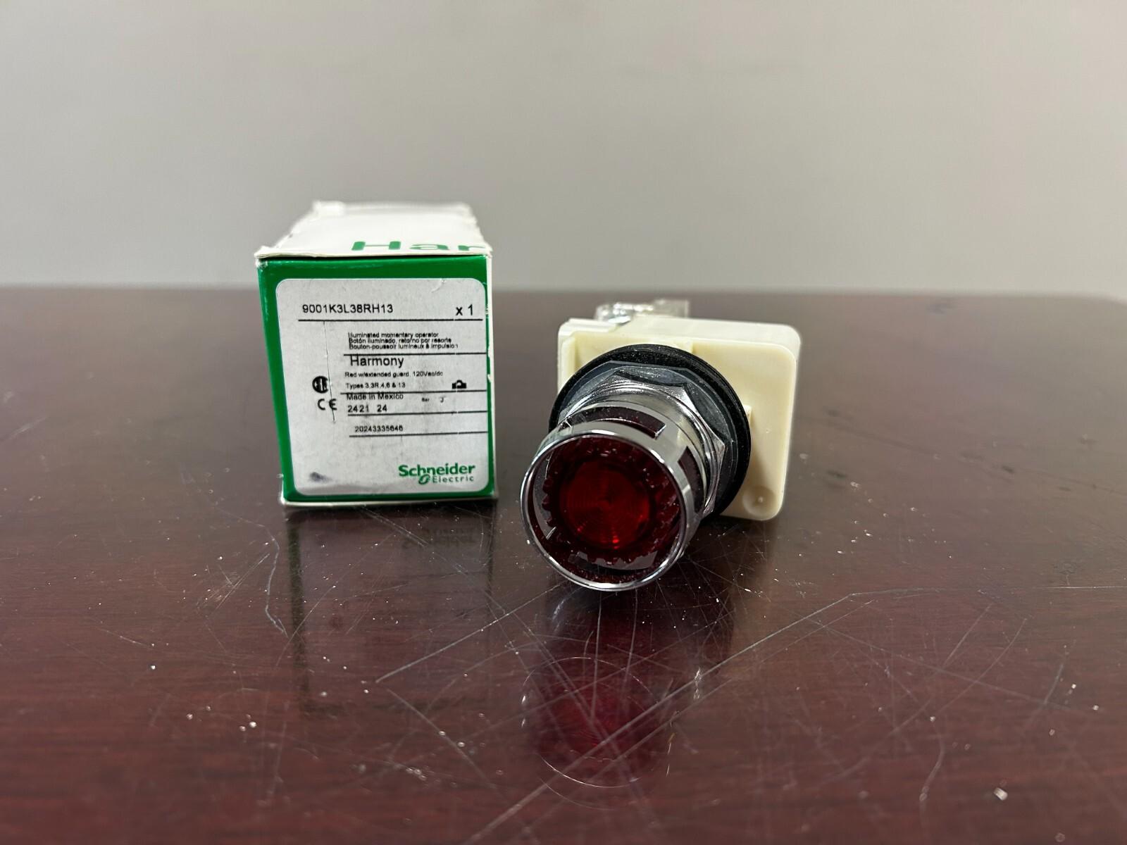 Illuminated push-button, Harmony 9001K, metal, metal guard flush, red, 30mm, spring return, 120V, 1 C/O