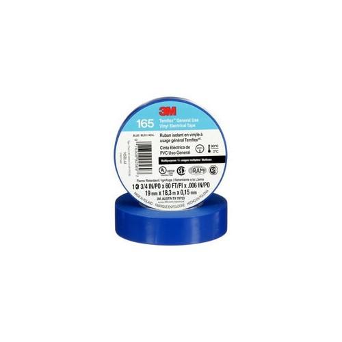 3M Temflex Vinyl Electrical Tape 165, Blue, 3/4 in x 60 ft (19 mm x 18 m), 6 mil, 100 Rolls/Case