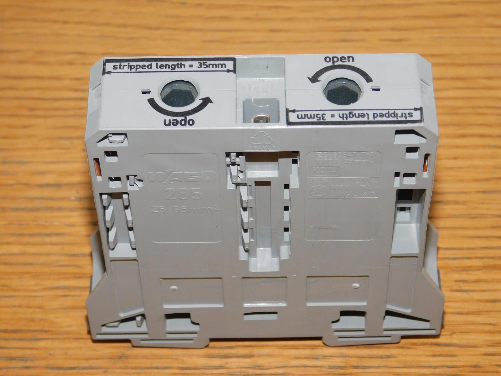 POWER CAGE CLAMP ground terminal block; DIN 35 x 15 rail mount; 2-conductor; 4/0 AWG; 25 mm wide; green-yellow