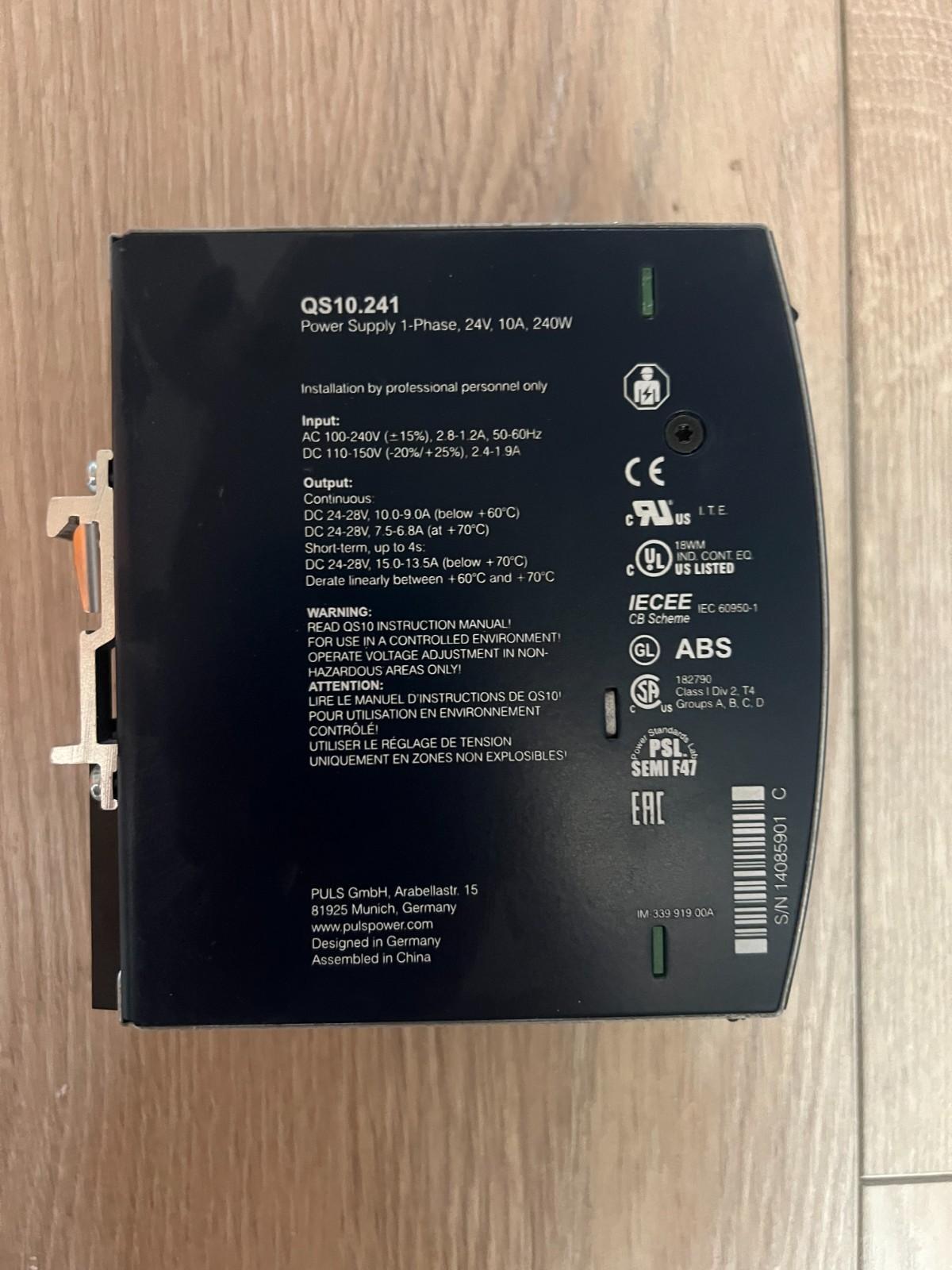 Dimension QS10.241 Power Supply Input 100-240 VAC Output DC 24-28V 10A