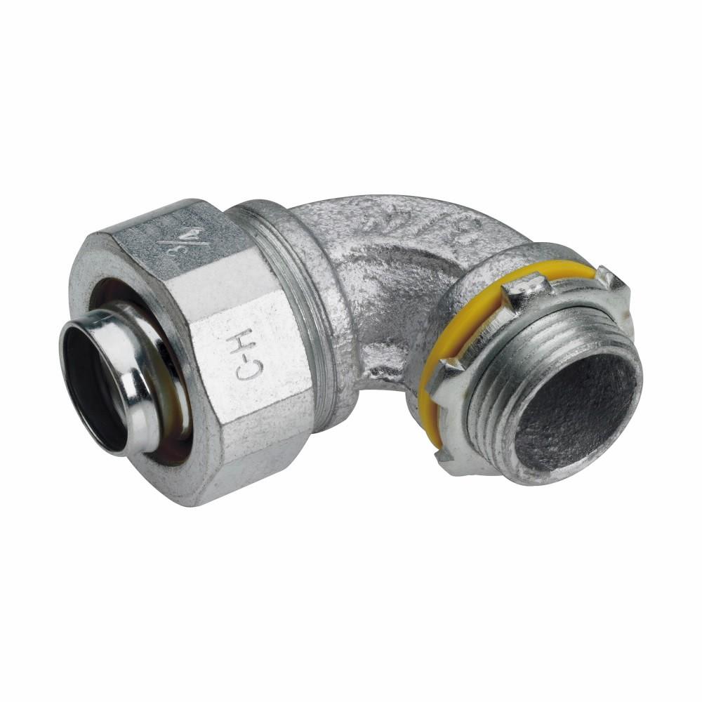 Eaton Crouse-Hinds series Liquidator liquidtight connector, FMC, 90° angle, Non-insulated, Malleable iron, 3/8"