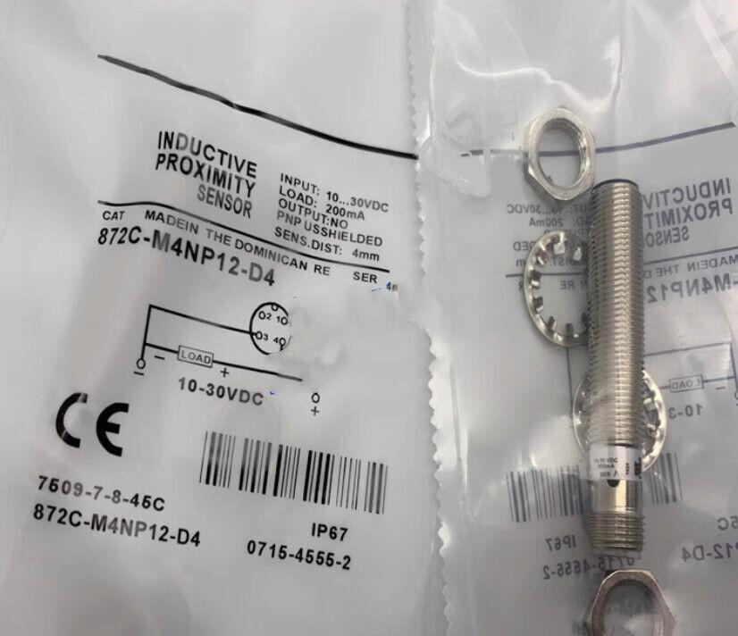 Proximity Sensor, 3-Wire DC Extended Range Standard Barrel, 12mm Diameter, Tubular:Nickel Plated BrassRectangular, Standard, 4mm Sensing Distance, Shielded, N.O., Source (PNP) Output, Micro QD (DC)