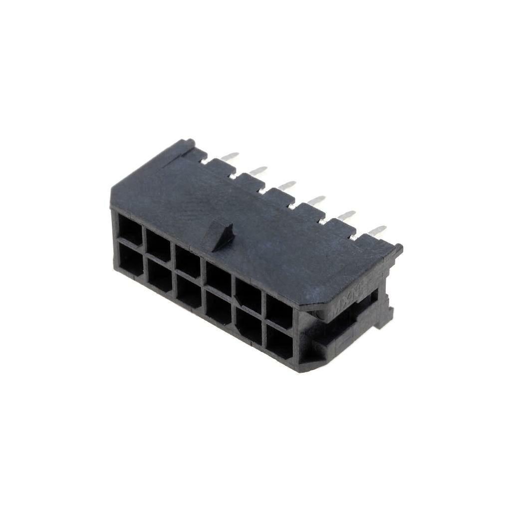 Micro-Fit 3.0 Vertical Header, 3.00mm Pitch, Dual Row, 12 Circuits, with PCB Polarizing Peg, Tin, Glow-Wire Capable, Black