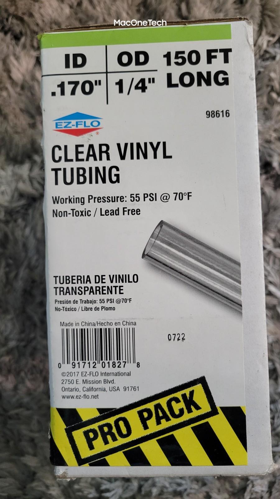 EZ FLO Vinyl Tubing, 0.170" ID 1/4" OD 150 Ft. 98616