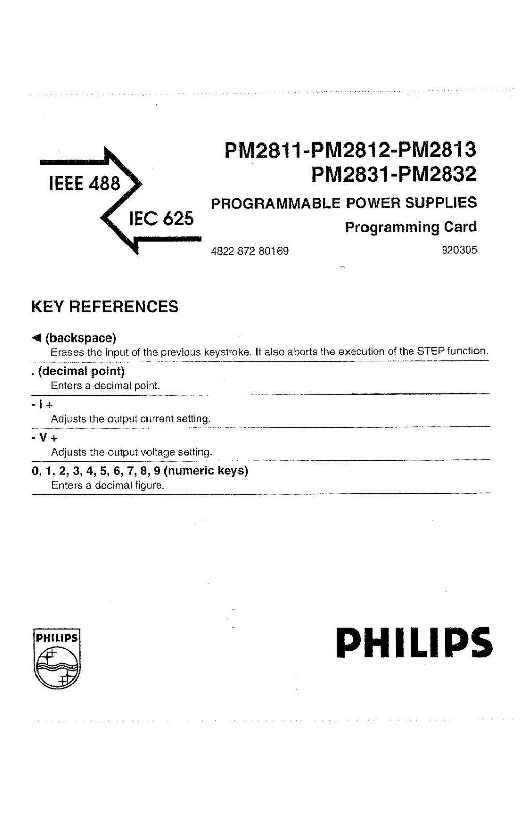 Carte De Programmation Pour PM 2811, PM 2812, PM 2813, PM 2831, PM 2832