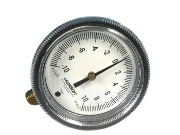 Ashcroft 25-1490A-02L-10IW 1/4" MPT, Lower, 0/10" WC, 2-1/2" Black Figure and Interval on White Background Aluminum Dial, Glass-Filled Polysulfone Case, Brass Socket, Polycarbonate Window, Differential, Low Pressure Gauge