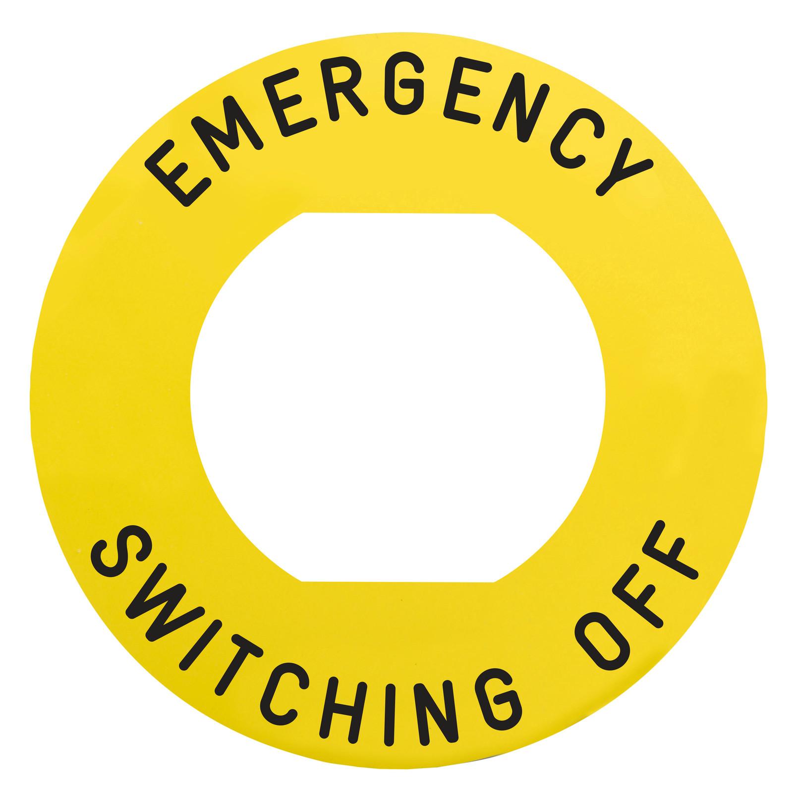 Marked legend, Harmony XB5, Harmony XB4, Ø 60 for emerg. switch. off, EMERGENCY SWITCHING OFF/logo ISO13850