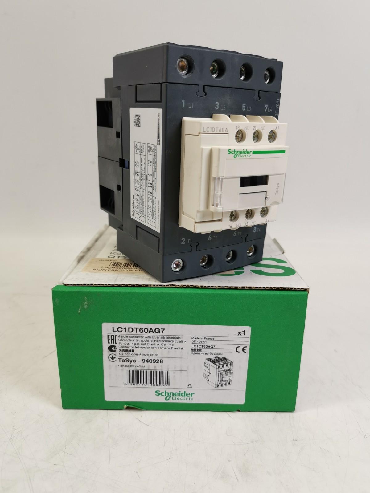IEC contactor, TeSys Deca, nonreversing, 60A resistive, 4 pole, 4 NO, 120VAC 50/60Hz coil, open style