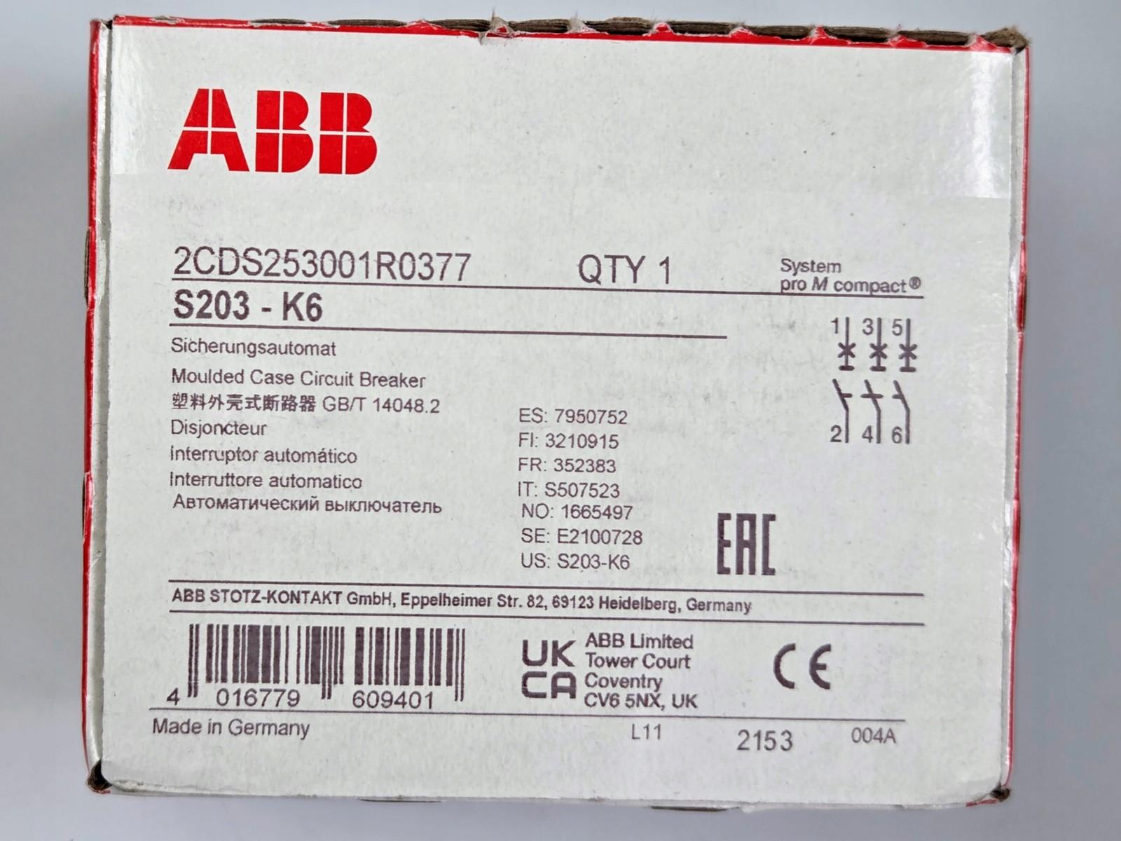 S203-K6 Miniature Circuit Breaker - 3P - K - 6 A