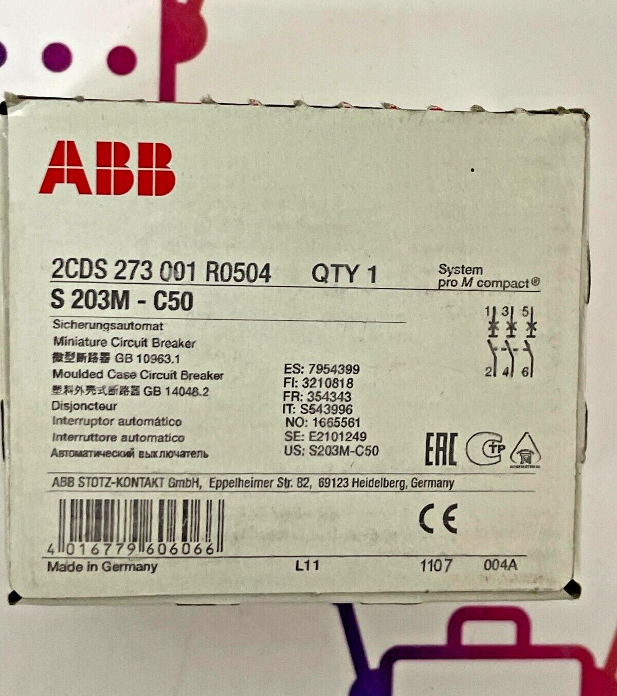 S203M-C50 Miniature Circuit Breaker - 3P - C - 50 A