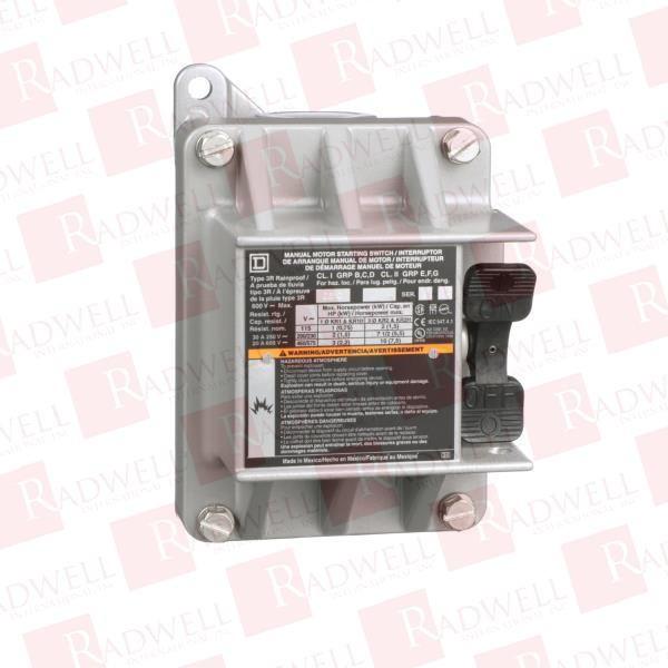 Switch, manual, 20A, 2 pole, 3 HP at 575 VAC, single phase, toggle operated, no indicator, NEMA 7&9, one conduit opening