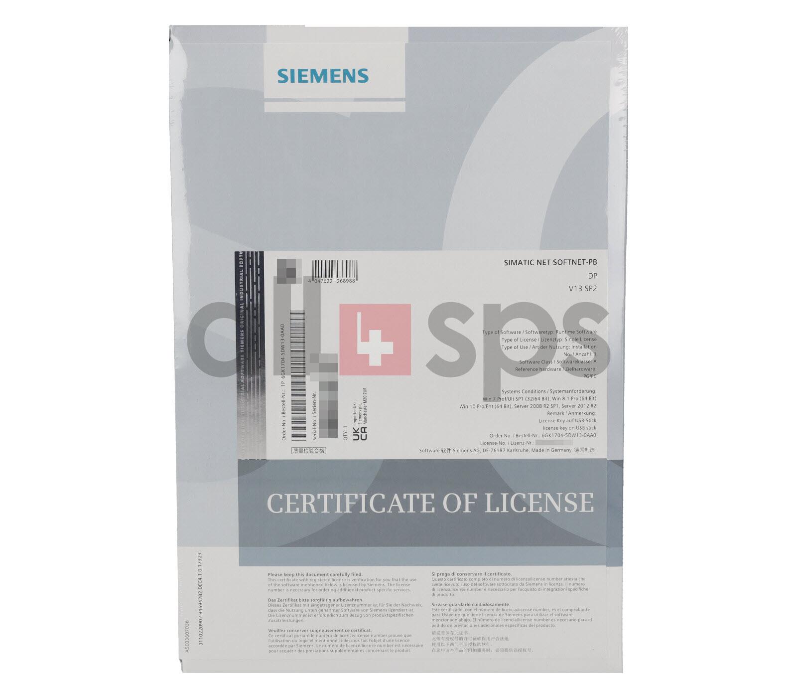 SIMATIC NET SOFTNET PB DP V13 SP2 6GK1704-5DW13-0AA0 NS)