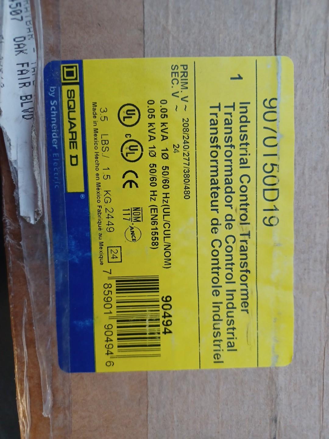 Transformer, Type T, industrial control, 50VA, 1 phase, 208/240/277/380/480V primary, 24V secondary, 55C rise