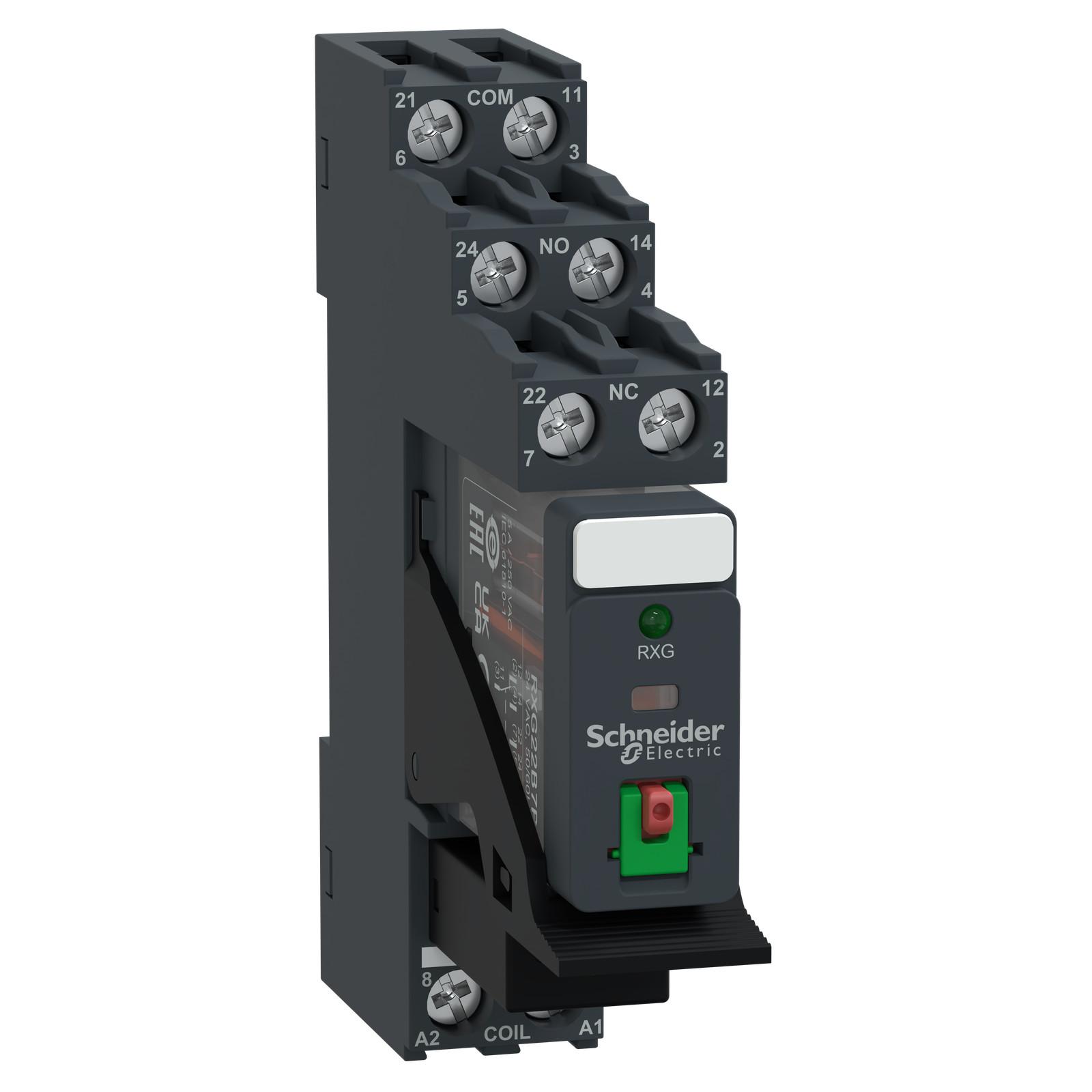 interface plug in relay, Harmony Electromechanical Relays, pre assembled, 5A, 2CO, with LED, lockable test but to n, 24V AC