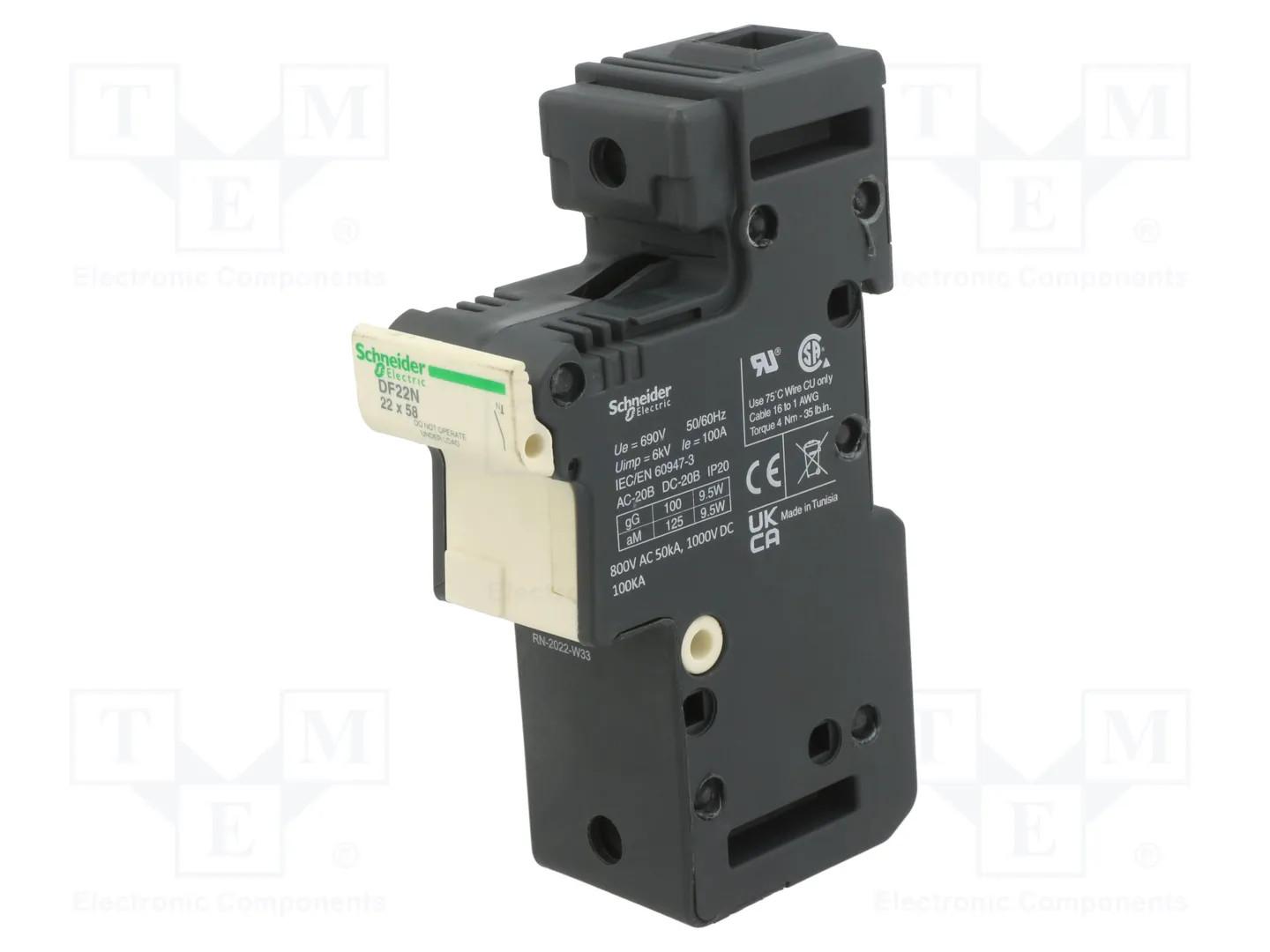 Fuse carrier, TeSys DF, 1P Neutral, 125A, 690VAC, fuse size 22x58mm, with tubular link