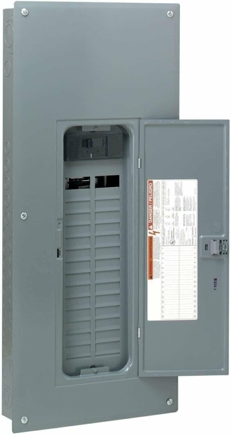 Load center, Homeline, 1 phase, 30 spaces, 60 circuits, 200A convertible main breaker, PoN, NEMA1, combo cover