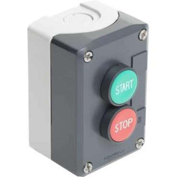 Complete control station, Harmony XALD, XALK, dark grey, flush push buttons 22mm, green START 1NO red STOP 1NC, spring return