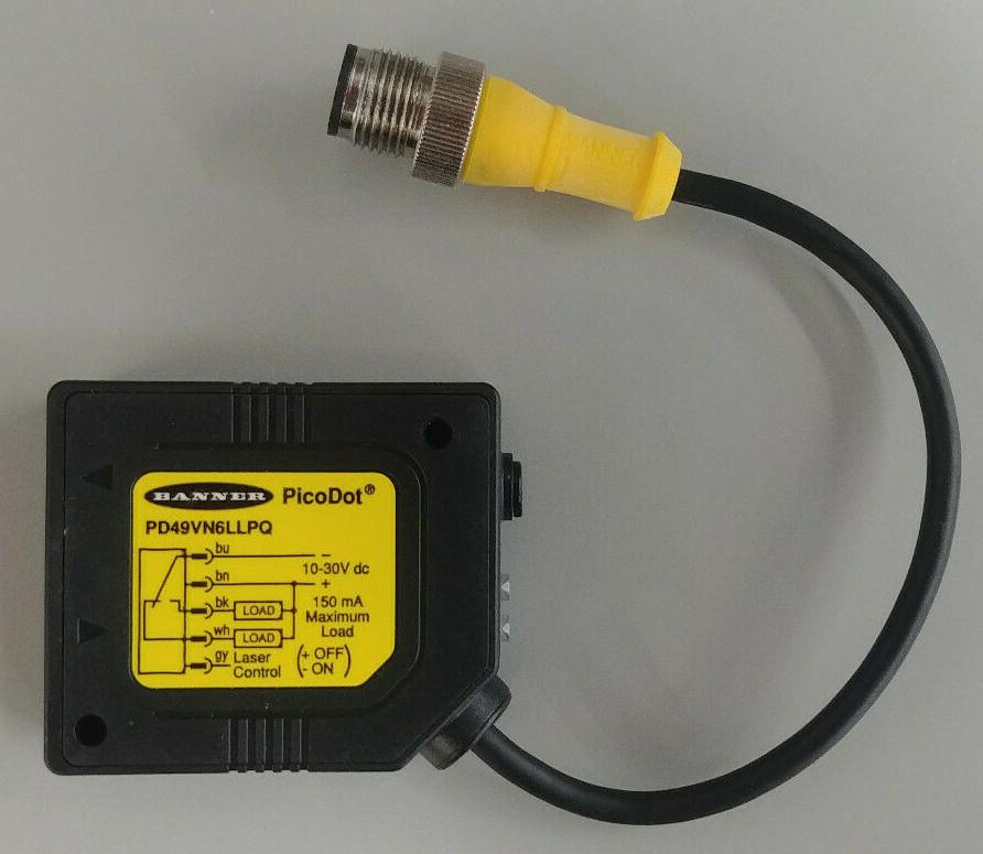 Ruggedized PicoDot: Polarized Retro Laser, Range: 0.2-10.6m(w/supp retro target), Input: 10-30V dc, Outputs: Complementary NPN, 6 in Pigtail QD Connector