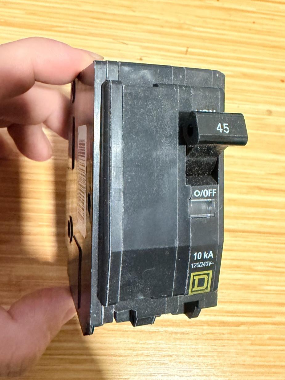 Mini circuit breaker, QO, 45A, 2 pole, 120/240VAC, 10kA, plug in mount