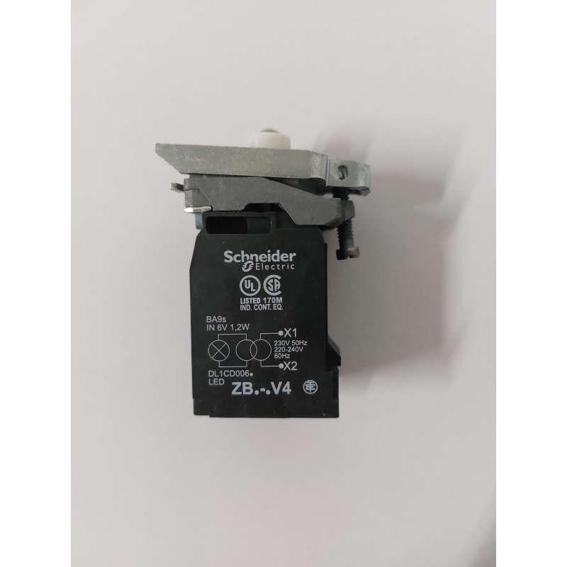 Complete body/light block assembly, Harmony XB4, green light, with body/fixing collar, BA9s LED bulb, 220...240V AC