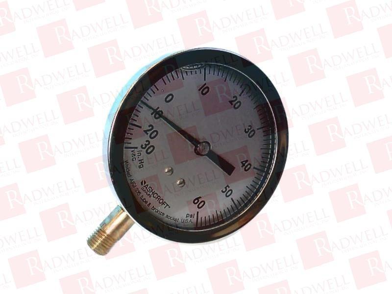 Ashcroft 35-1009AW-02L-30IMV 1/4" MPT, Lower, 0 to 30 Inch MV, 3-1/2" Black Figure on White Background Aluminum Dial, 304 Stainless Steel Case, Aluminum Bronze Socket, Polycarbonate Window, Dry Filler, Differential, Pressure Gauge