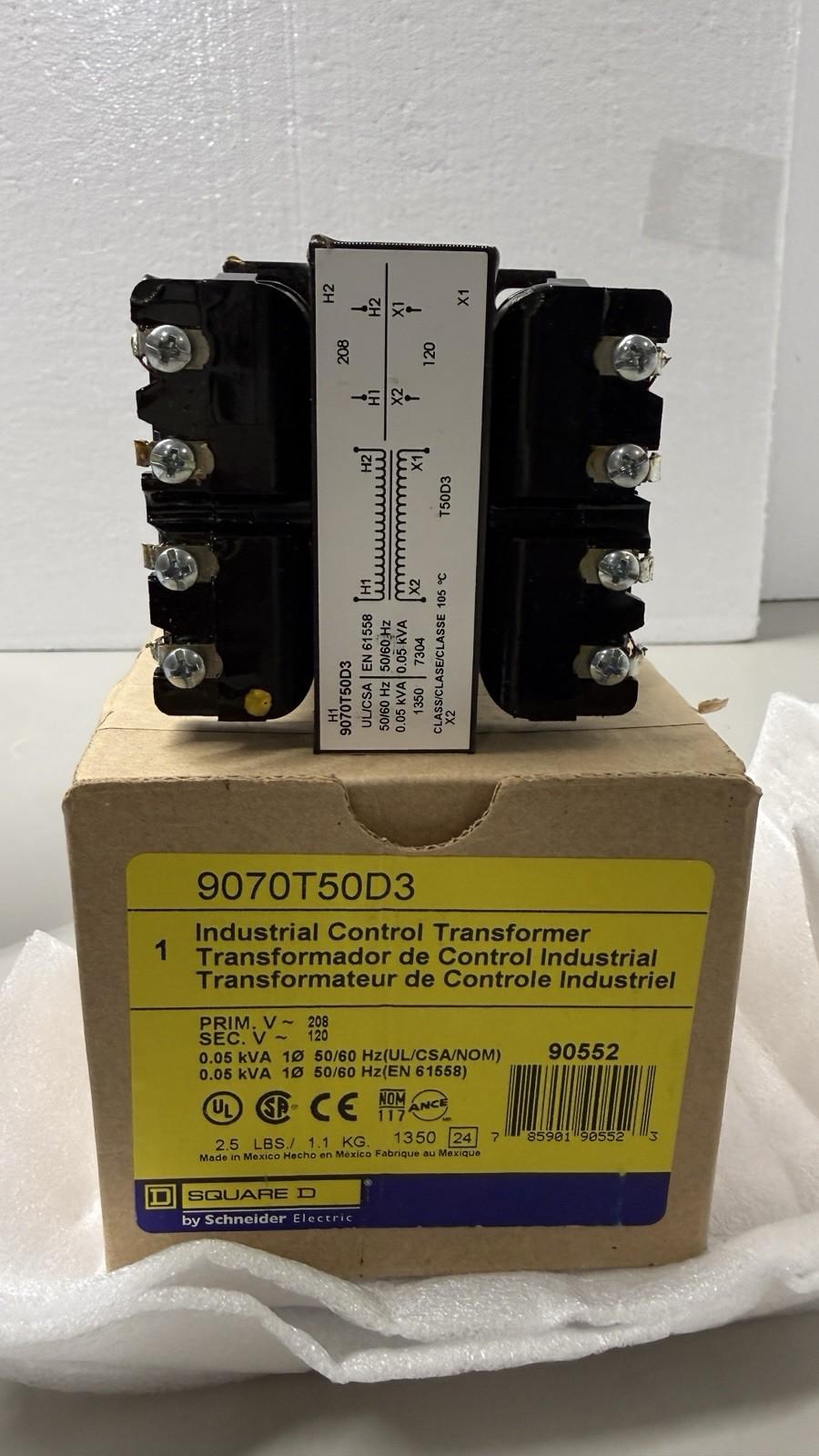 Transformer, Type T, industrial control, 500VA, 1 phase, 208V primary, 120V secondary, 115C rise