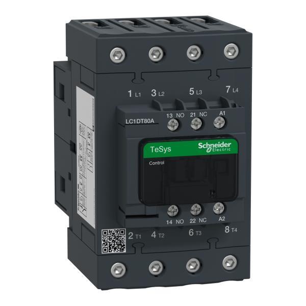 IEC contactor, TeSys Deca, nonreversing, 80A resistive, 4 pole, 4 NO, 120VAC 50/60Hz coil, open style