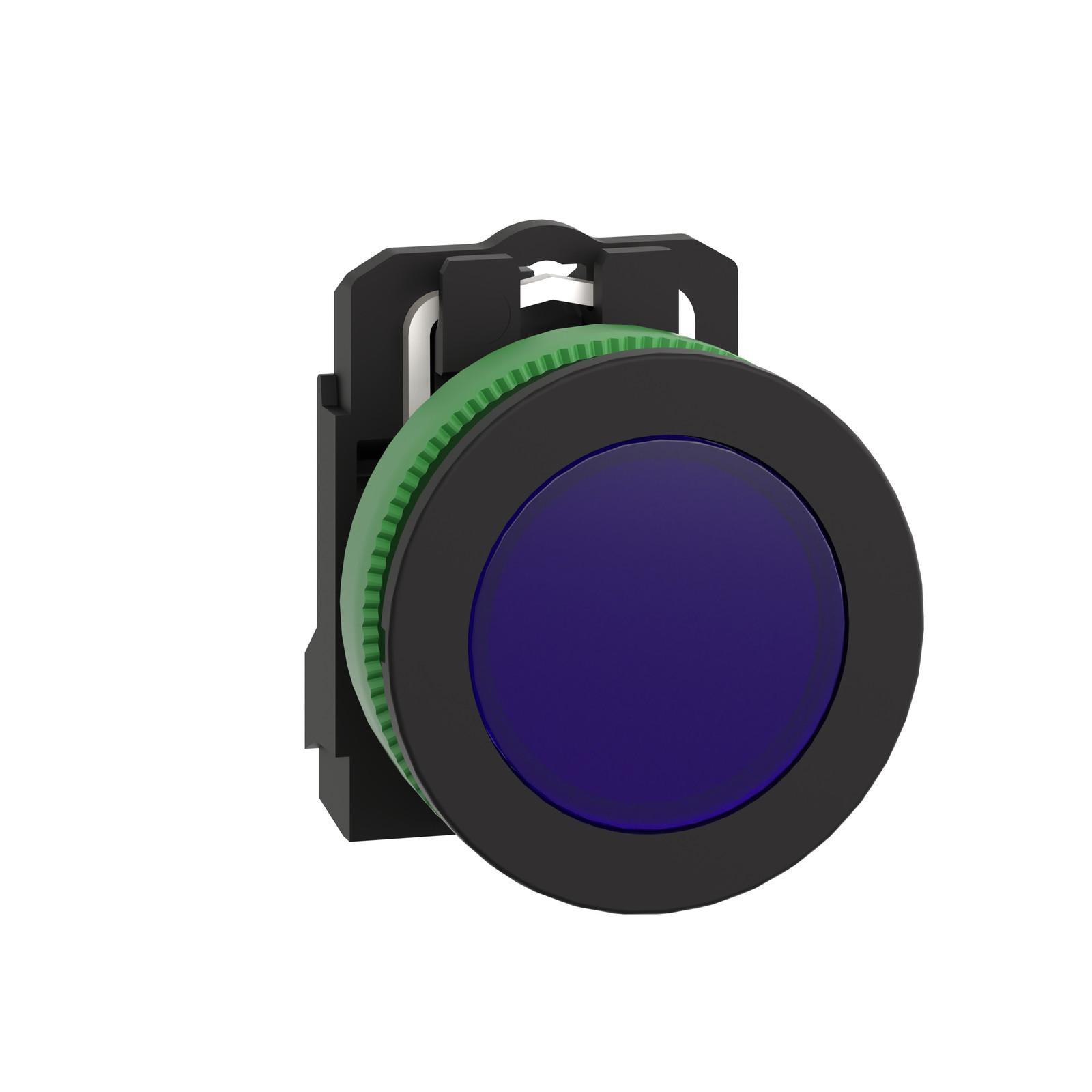 Pilot light, Harmony XB5, antimicrobial, grey plastic, blue flush mounted, 30mm, universal LED, plain lens, 230...240V AC