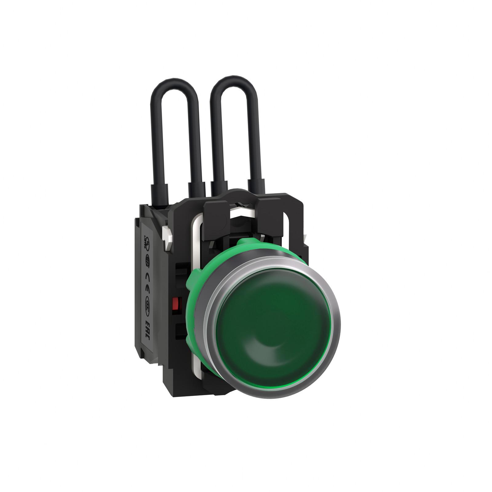 Push-to-test pilot light, Harmony XB5, plastic, green, universal LED, screw clamp terminals, 24V