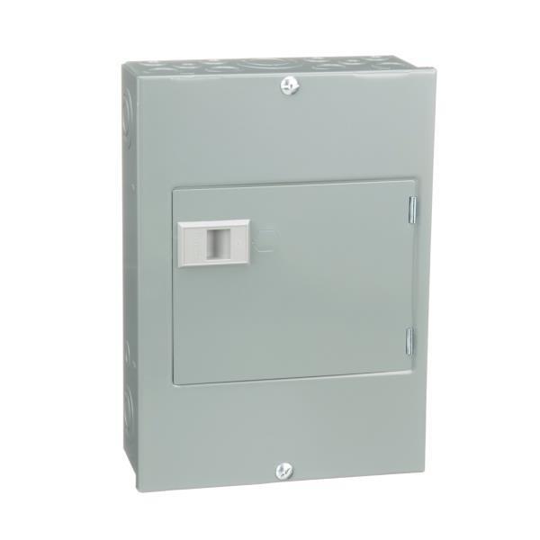 Load center, QO, 1 phase, 6 spaces, 12 circuits, 100A fixed main lugs, NEMA1, door surface cover, UL