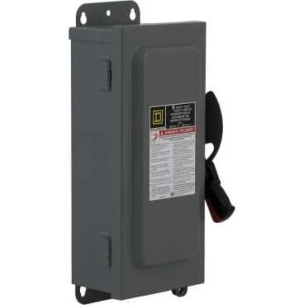 Safety switch, heavy duty, non fusible, 30A, 3 wire, 3 poles, 30hp, 600VAC/DC, Type 12, interlock kit