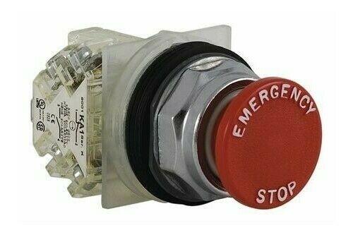 Push-button, Harmony 9001K, metal, snap-in plastic mushroom 35mm, red, 30mm, spring return, 1 C/O