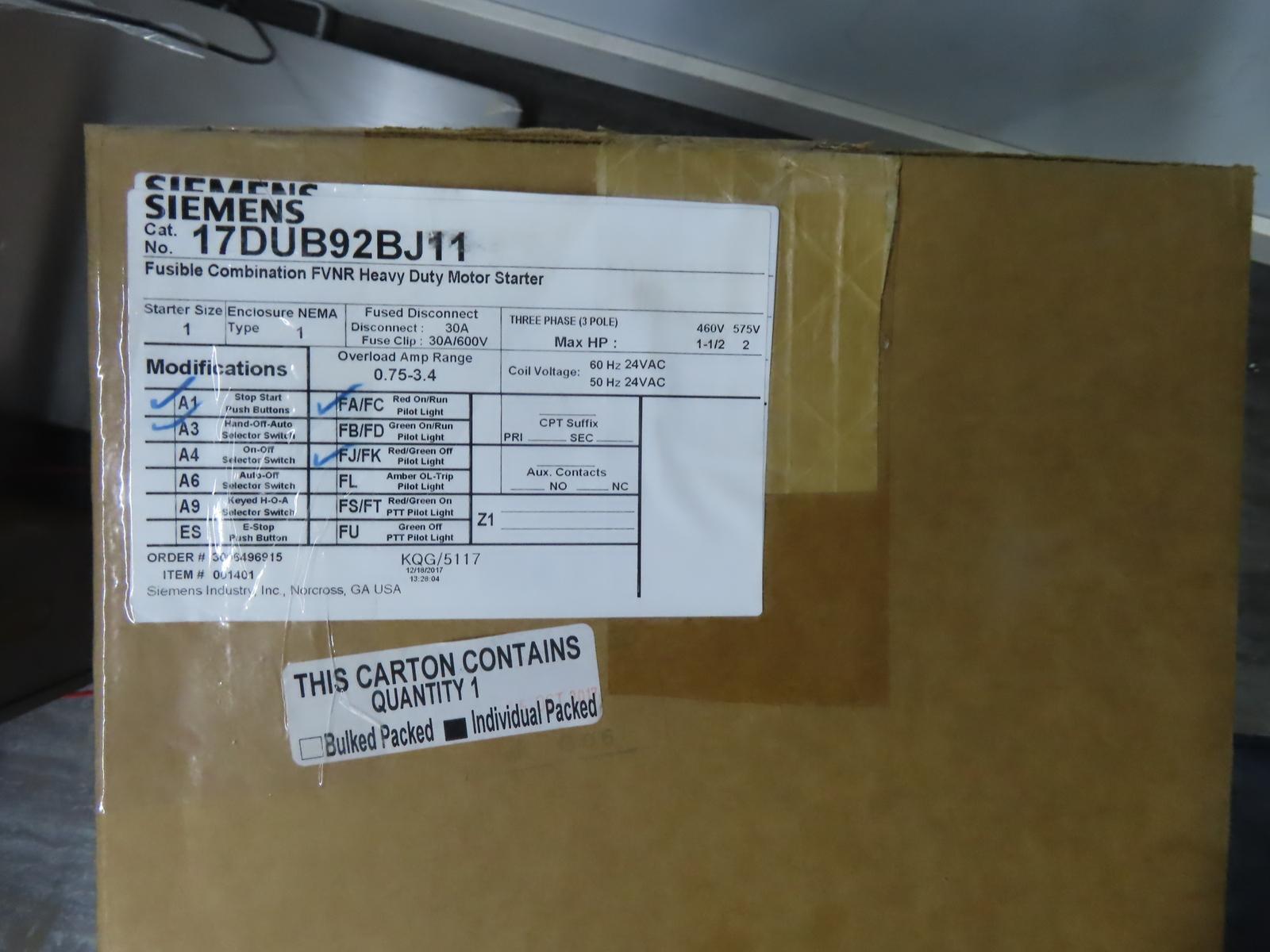 Starter, Combo SZ1, 0.75-3.4Amps, N1, 24V