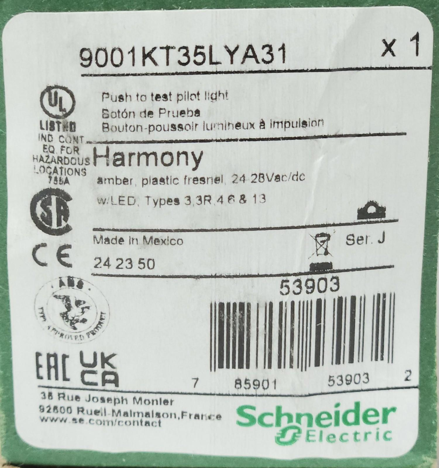 Push-to-test pilot light, Harmony 9001K, metal, polycarbonate, fresnel, amber, 30mm, LED yellow, 24-28V
