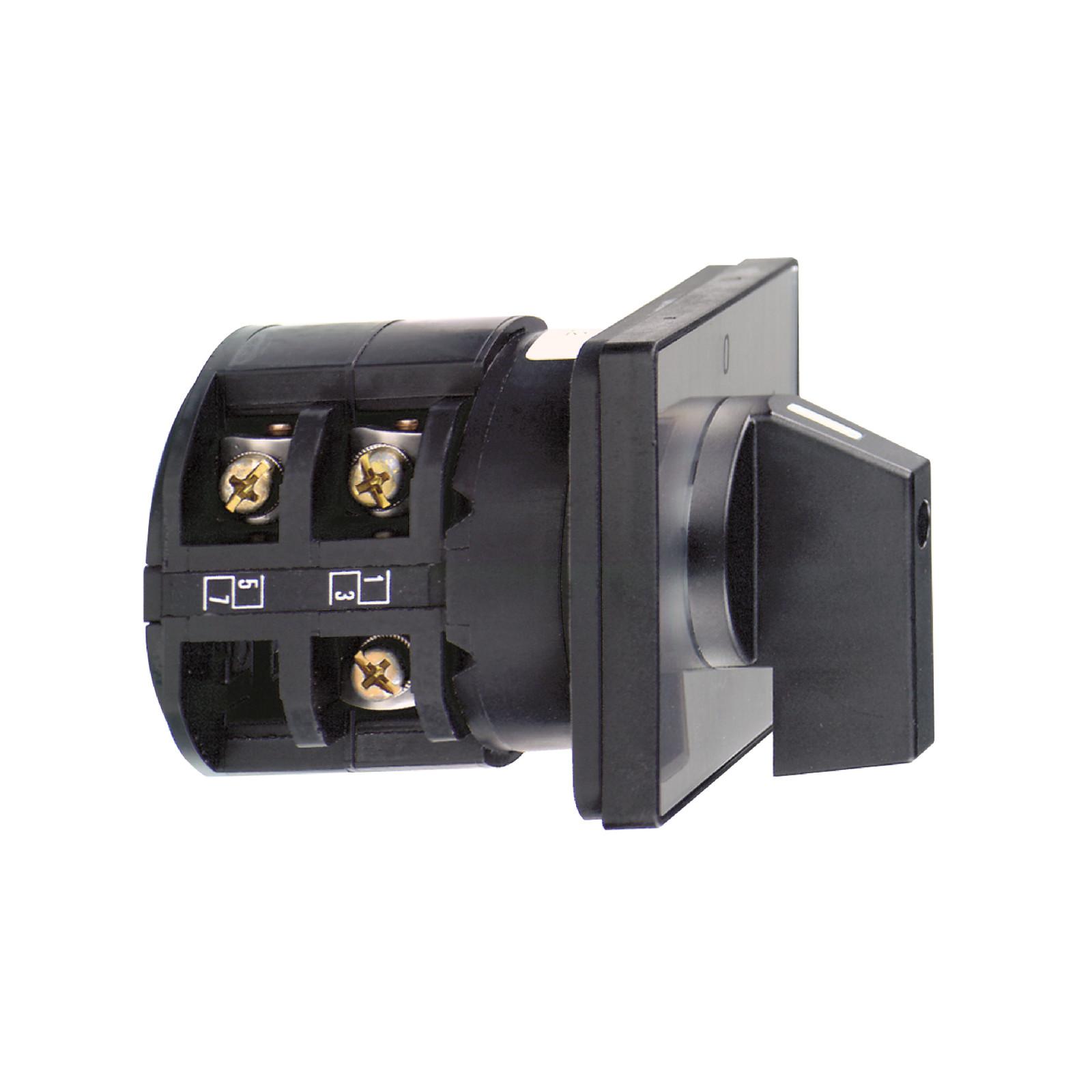 Complete cam switch, Harmony K, changeover switch, 64 x 64mm, 4P, without off position, 30 degree angle, 50A, black marked 1-2, screw mounting