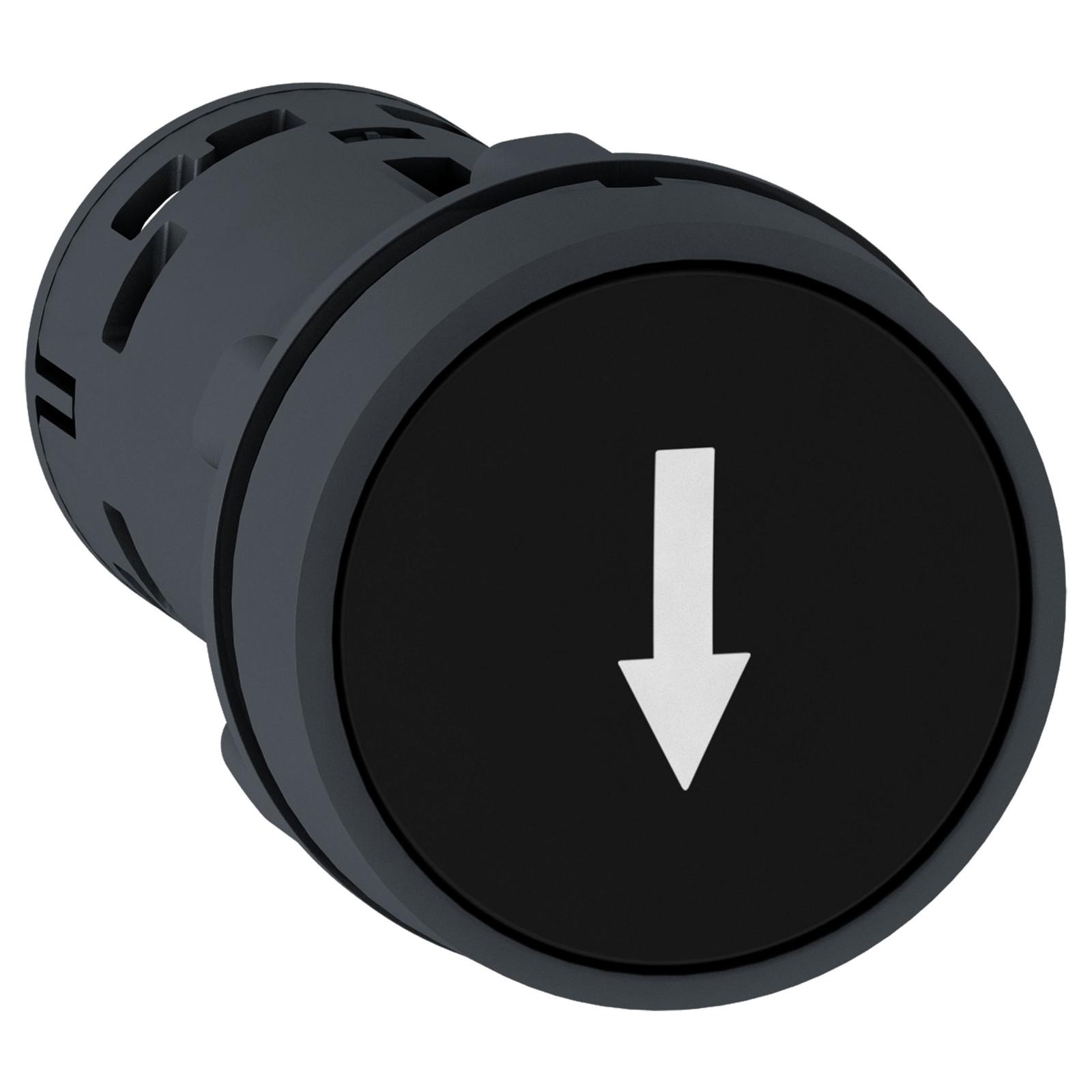 Monolithic push button, Harmony XB7, plastic, black, 22mm, spring return, marked DOWN ARROW, 1NO