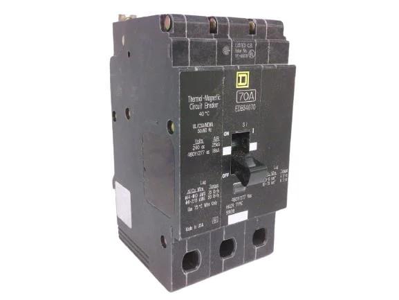 Mini circuit breaker, E-Frame, 70A, 3 pole, 480Y/277 VAC, 25 kA max, bolt on