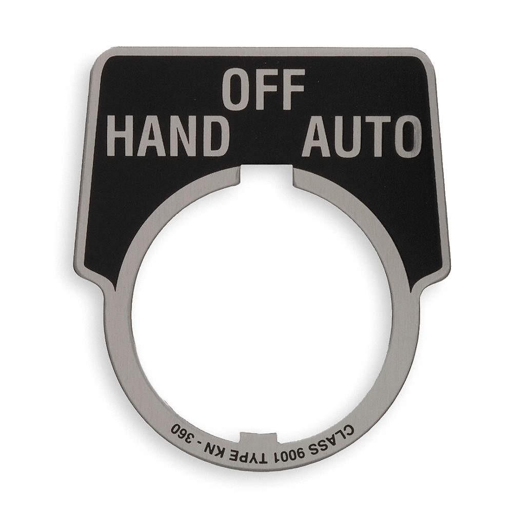 Harmony 9001K, Harmony 9001SK, legend, 30mm, aluminium, black with silver letters, 44x50mm, marking HAND-OFF-AUTO