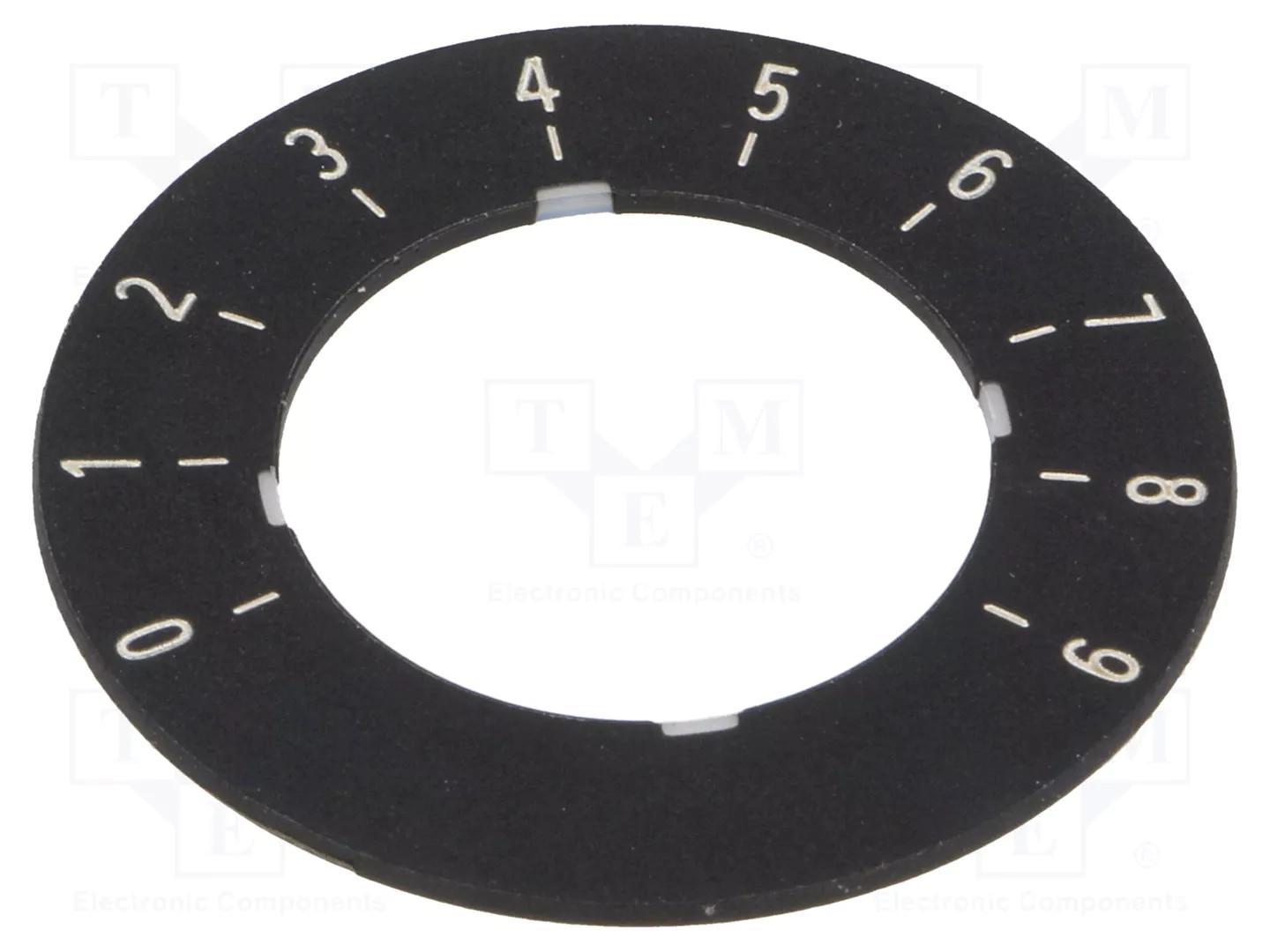 POTENTIOMETER LABEL PLATE, BLACK, 0 TO 9