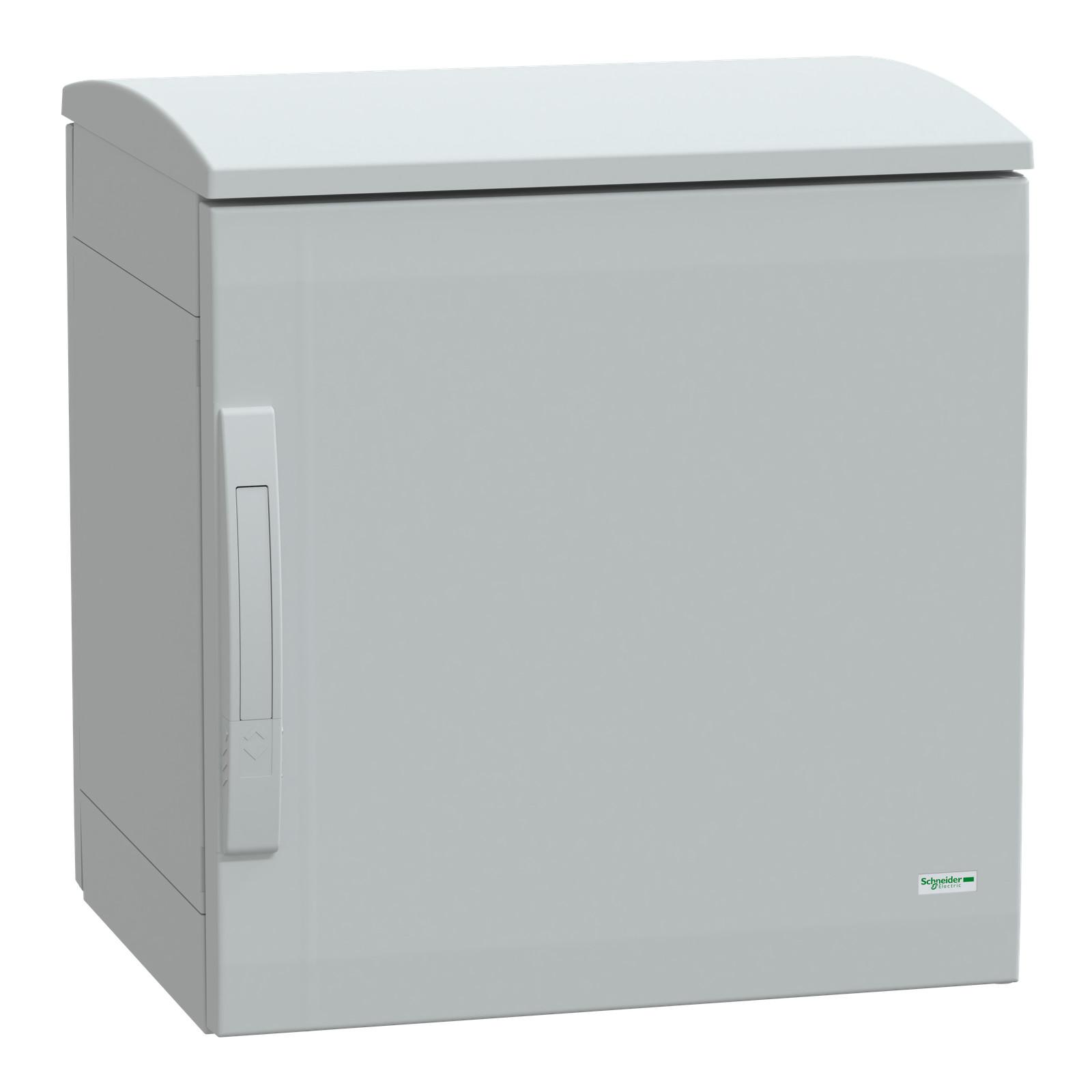 Floor standing polyester enclosure, Thalassa PLA, plain door, ventilated canopy, 500x500x420mm, IP44, IK10