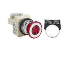 Illuminated push button, Harmony 9001K, metal, mushroom 41mm, red, 30mm, 2 positions, push pull, LED red, 24...28V, 1 CO